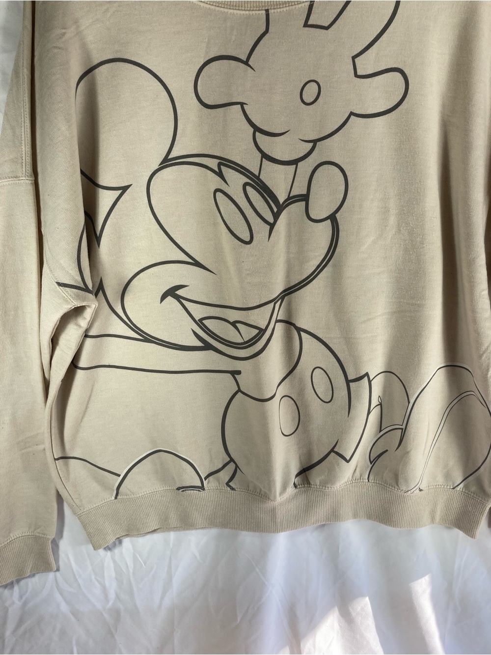 Disney Beige Mickey Outline Crewneck off the shoulder Sweatshirt xL - Picture 6 of 13